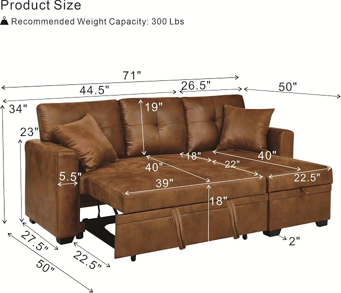 L Shaped Sectional Couch with Storage and Pull Out Bed, 3 Seater Sleeper Sofas - Image 9