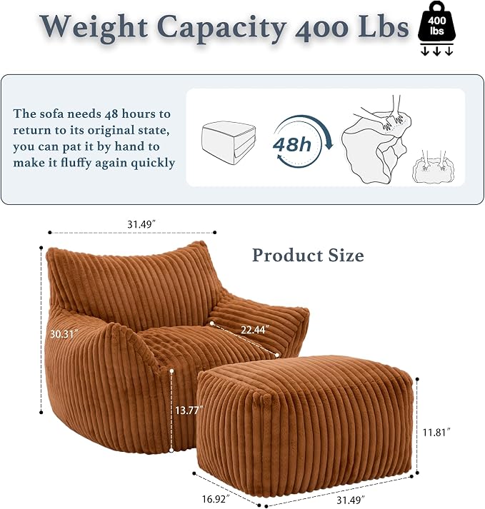 Gericco Oversized Bean Bag Chaise Lounge Chair Indoor - Image 2