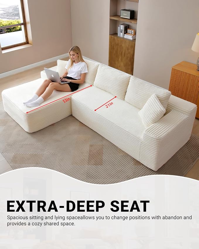Cloud Sectional Couch, Corduroy Boneless Couches - Image 6