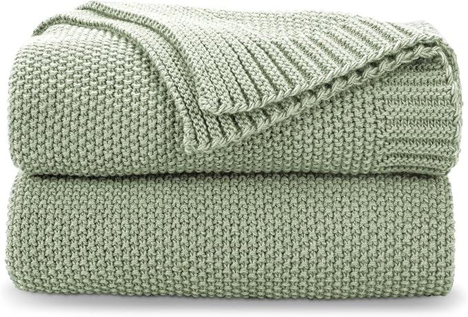 CozeCube Sage Green Seed Stitch Throw Blanket 50"x60", Farmhouse Decor | Blanket by CozeCube