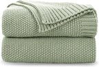 CozeCube Sage Green Seed Stitch Throw Blanket 50"x60", Farmhouse Decor | Blanket by CozeCube