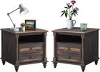 T4TREAM 24'' Farmhouse End Table w/4 Solid Wood Feet Set of 2, Large 2 Drawers by T4TREAMFurniture