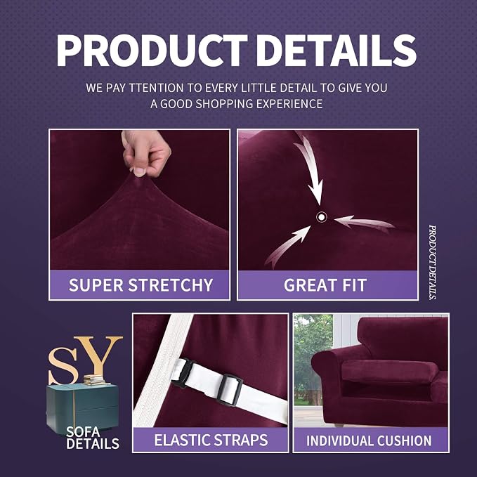 ZNSAYOTX Oversized Velvet 3 Piece Couch Cover - Image 4