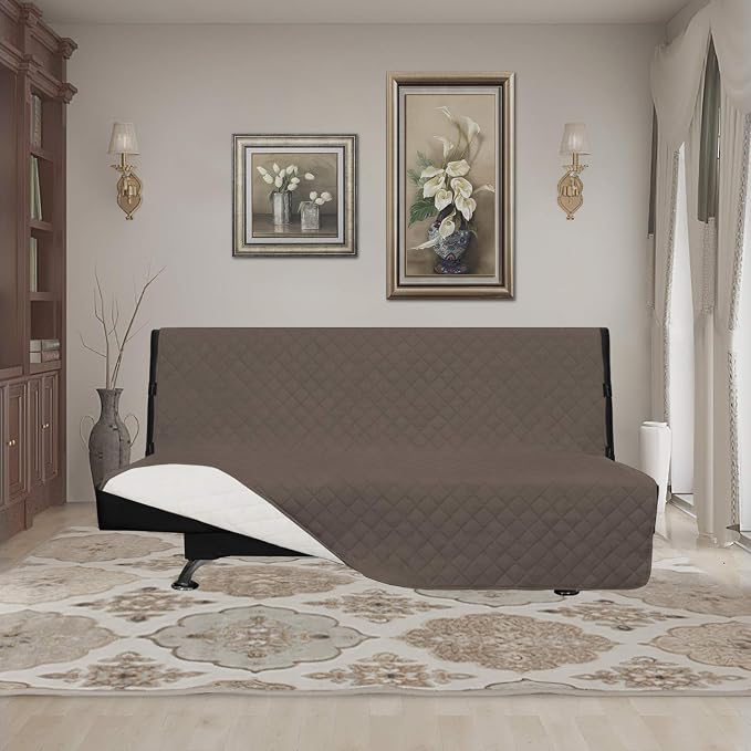 Easy-Going Reversible Couch Cover, Large Futon Sofa, Taupe/Ivory | Machine - Image 2