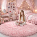 Amdrebio Pink Big Fuzzy Furry Circle Rug 8Ft by Amdrebio