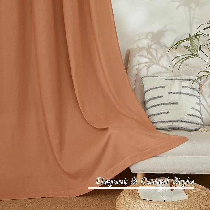 NICETOWN Linen Curtains 84 inch Length 2 Panels Burnt Orange, Grommet Privacy - Image 6