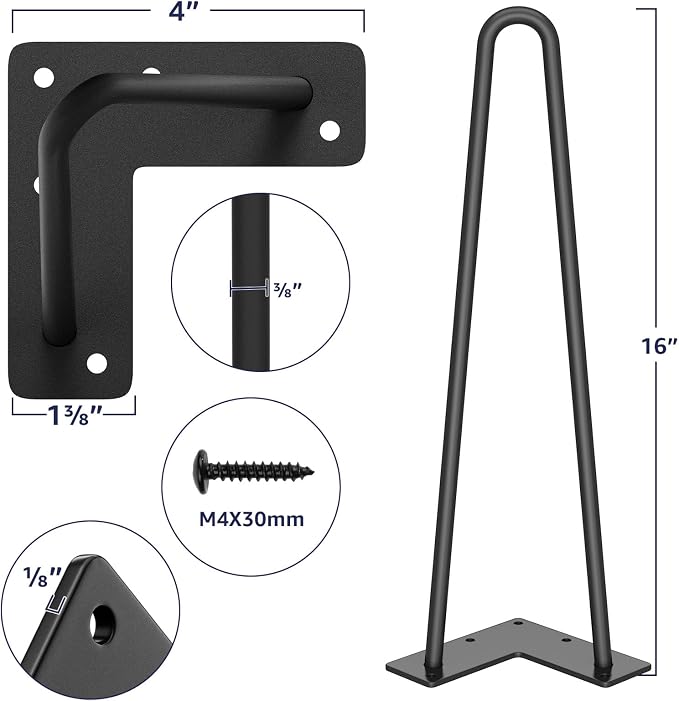 SMARTSTANDARD 16" Hairpin Furniture Legs, Metal Home DIY Projects - Image 2