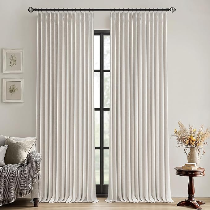 MIULEE Birch Pinch Pleated 100% Blackout Linen Curtains 40x108 Inches | Room by MIULEE