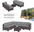 Kullavik 7 Pieces Outdoor Patio Furniture Set, Sectional Rattan Sofa Set Brown - Image 6