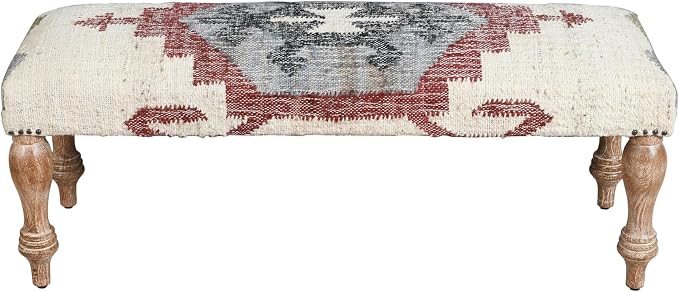 LR Home Off-White/Multicolor Handmade Upholstered Bench - Image 9