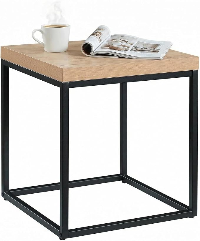 CENSI Modern Square End Table, Extra Thick 1.6" Wood Top & Metal Frame by CENSIFURNITURE