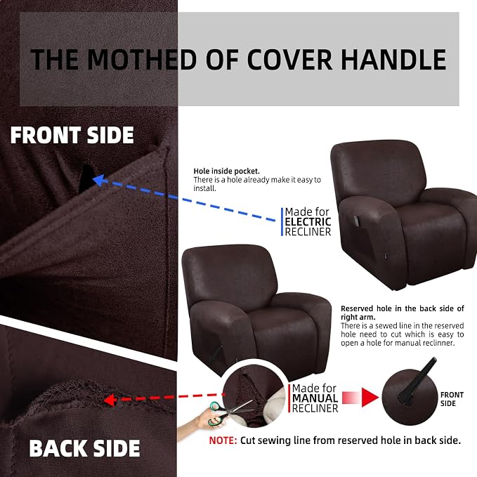 ANARACHON Recliner Chair Covers Leather Like, 4 Pieces Recliner Cover - Image 7