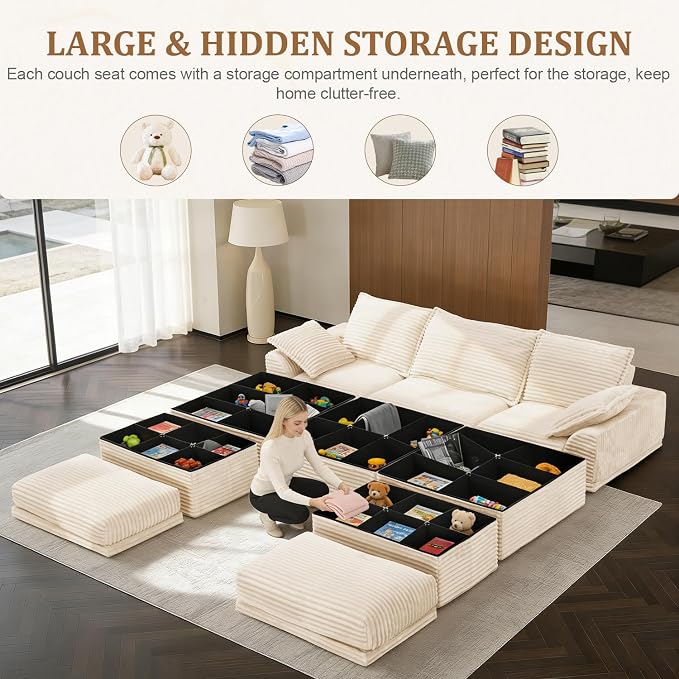 Upgrade Boneless Couch with Storage, Extra Deep&High Seat Modular Sectional - Image 4