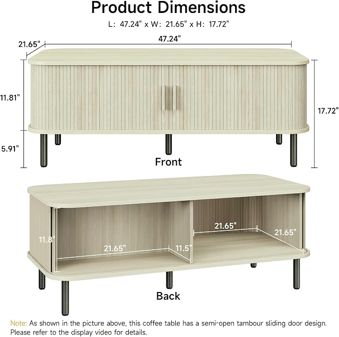 ONBRILL 47.2 Inch Mid Century Modern Coffee Table - Image 2