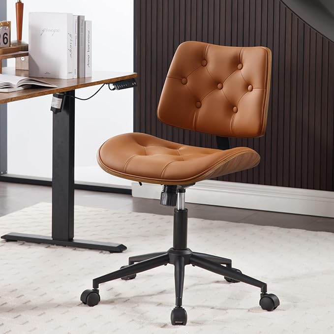 Armless Home Office Chair with Wheels, PU Leather Adjustable Height Computer by BERYTH