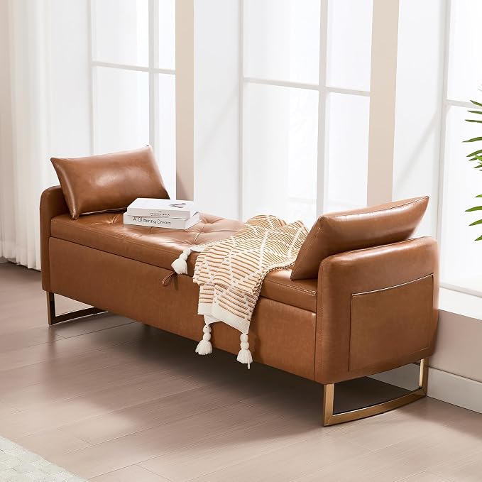 65" End of Bed Storage Bench, Leather Storage Bench - Image 7