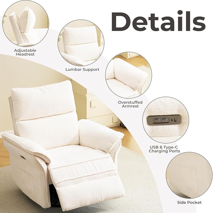 Oversized Power Recliner Chair Swivel Glider - Image 6