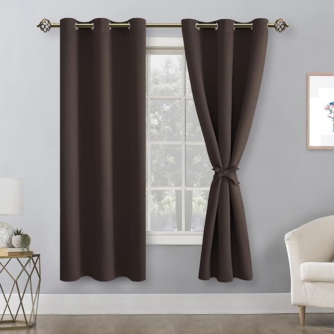 Blackout Curtains for Bedroom, 38 x 63 Inches Length Brown 2 Panels | Thermal - Image 9