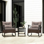 Tangkula 3 Pieces Outdoor Rocking Chairs Set, Rattan Heavy Duty Cushioned - Image 7