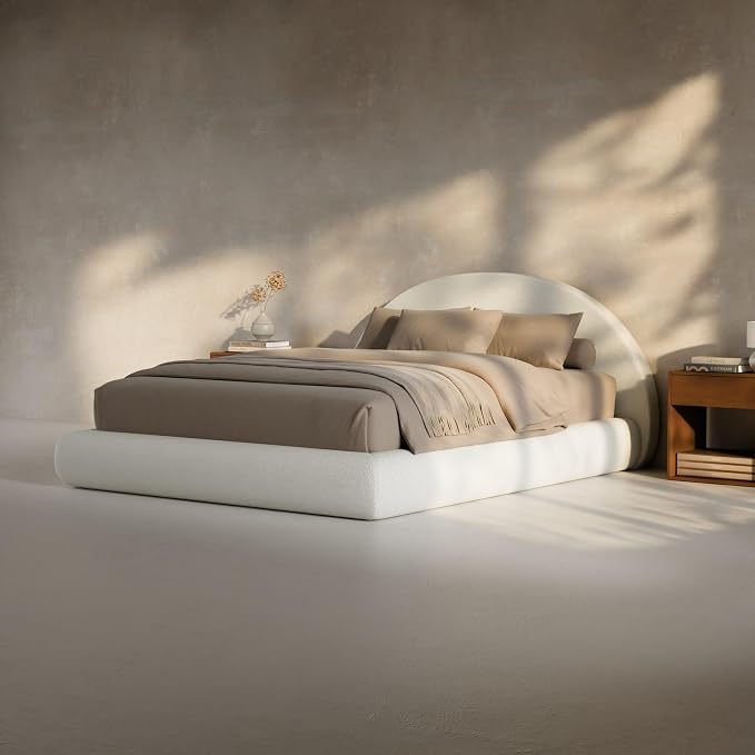 RECCI AirFrame Half-Moon Upholstered Queen Platform Bed Frame, Velvet Curved - Image 7