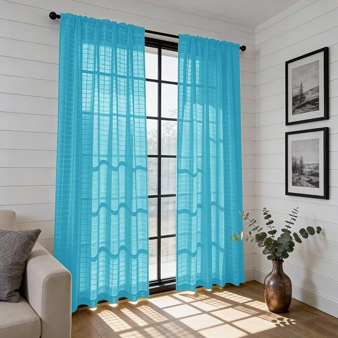 SpaceDresser Check Sheer Curtains 54 Inches Long - Image 6