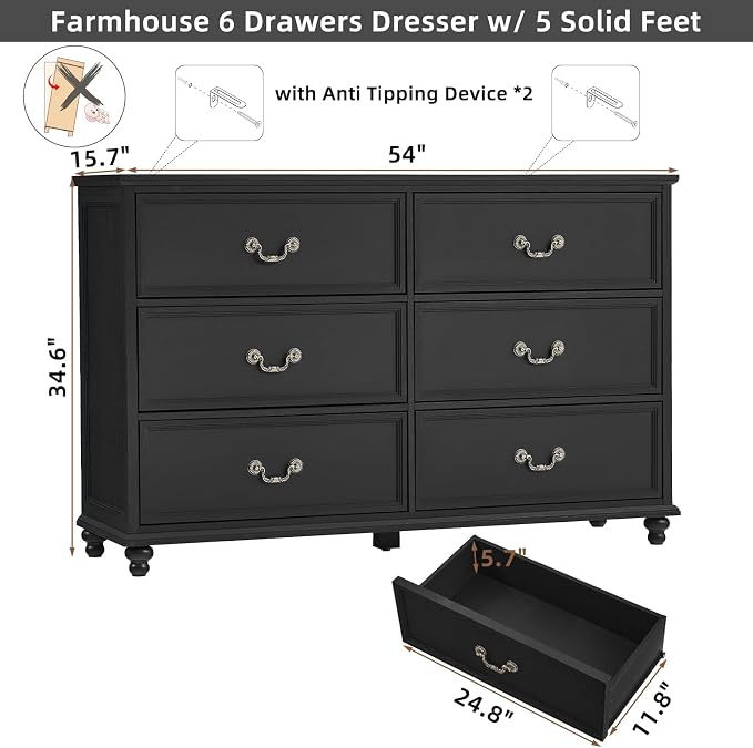 Joaxswe Farmhouse 6 Drawers Dresser - Image 2