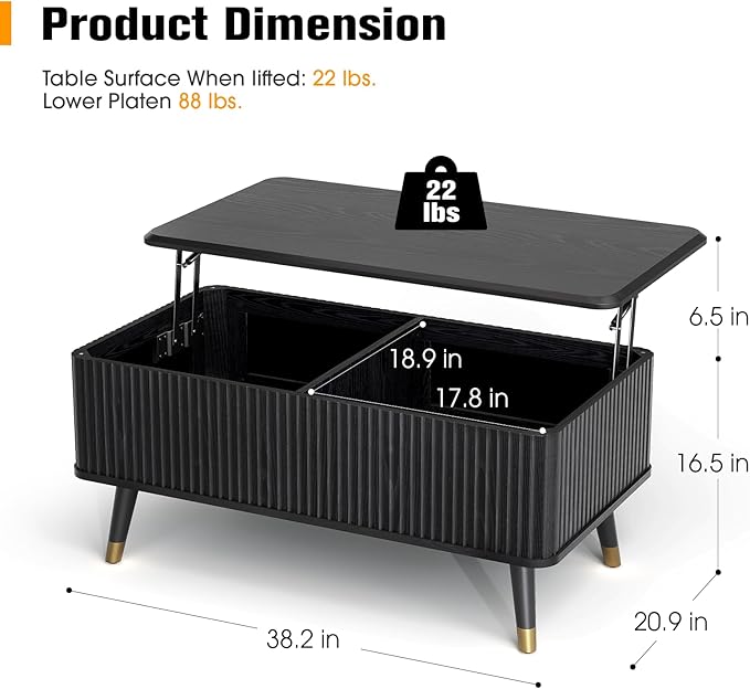 SULIVES Lift Top Coffee Table - Image 2