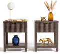Fluted Night Stand with Golden Handle, Bedside Table with Storage Shelf by TROJMHome