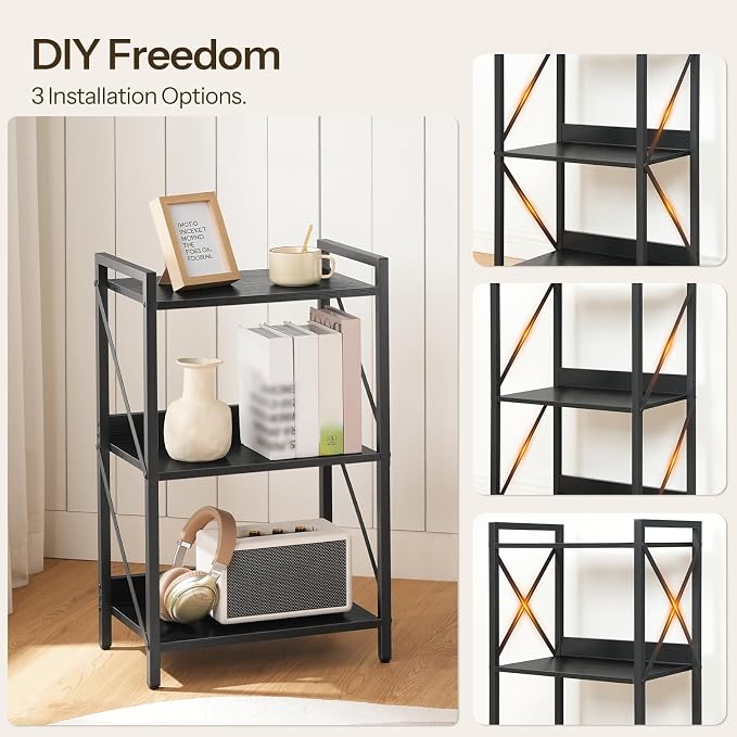 HOOBRO Bookshelf, 3-Tier Industrial Bookcase, Book Shelf Storage Organizer - Image 6