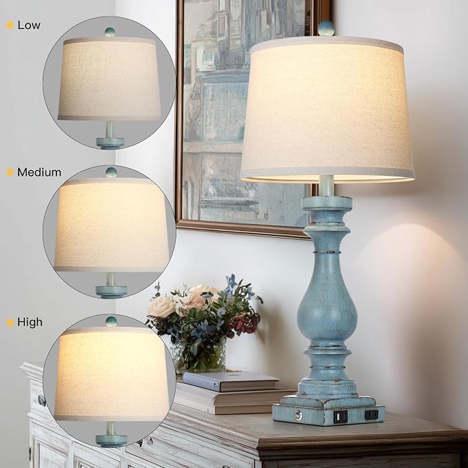 Cinkeda 29" Tall Table Lamp for Living Room Set of 2, Coastal Bedside - Image 4