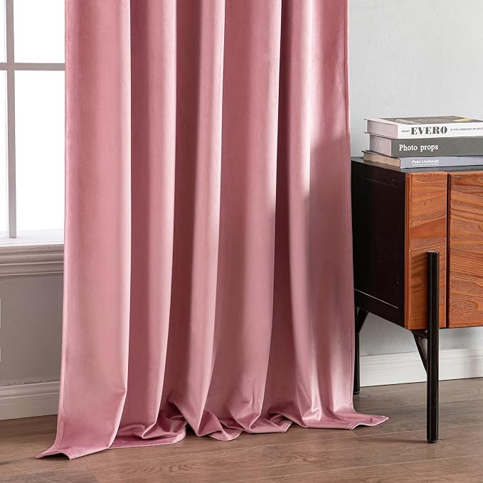 MIULEE Velvet Curtains 52x108 inches 2 Panels Blush Pink Blackout Curtains | - Image 7