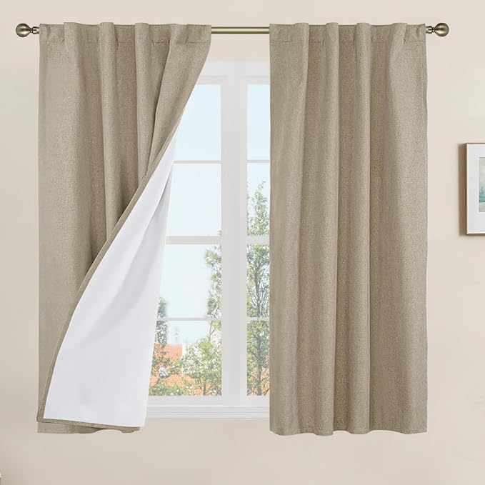 45 Inch Natural 100% Blackout Linen Curtains by LAMIT