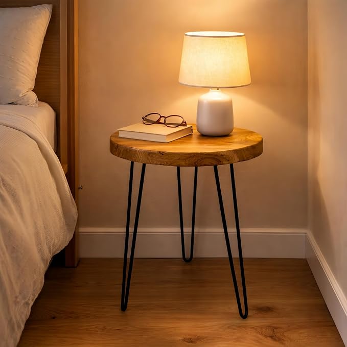 Round Live Edge Wood End Table, Rustic Modern Nightstand, Small Wood Coffee - Image 3