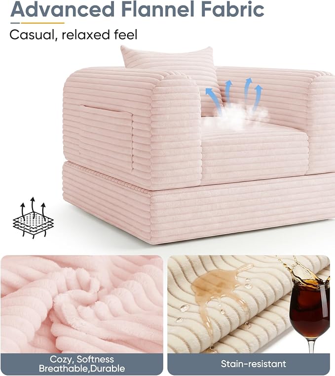 SYFERLORY Versatile 2 in1 Pink Armchair Accent Chair Couch Convertible Boneless - Image 5