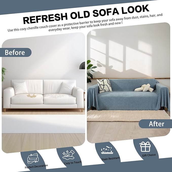 DREAMINGO Modern Minimalism Couch Cover Pets Loveseat Protector Greyish Blue - Image 4