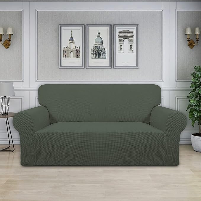Easy-Going Stretch Oversized Loveseat Couch Covers Washable Olive Green | - Image 2