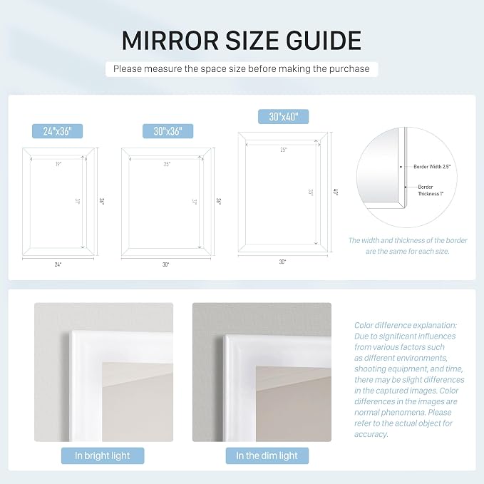 White Mirror for Bathroom, Rectangle Rustic 30 x 36 inch Vanity Mirror for Wall - Image 6