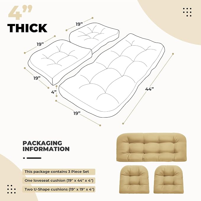 DANGHOOGY Wicker Chair Cushions, Waterproof Outdoor Loveseat Cushions - Image 2