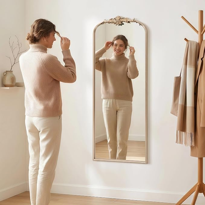 Besdomus Arched Mirror Full Length: 21"x56" French Champagne Gold Vintage Full - Image 2
