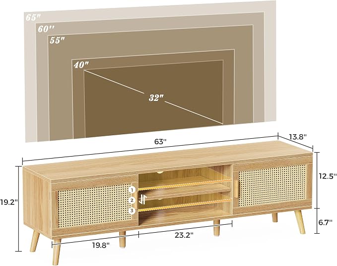 SUPERJARE Boho TV Stand for 75 Inch TV, Entertainment Center - Image 7