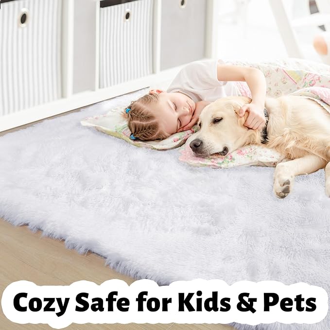 Amdrebio White Fluffy Fuzzy Furry Area Rug 4x6 - Image 4