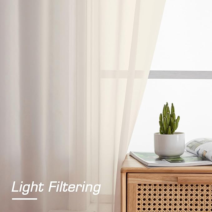 Sheer Curtains 72 Inches Long 2 Panels Set, Light Filtering Sheer Curtain Rod - Image 3