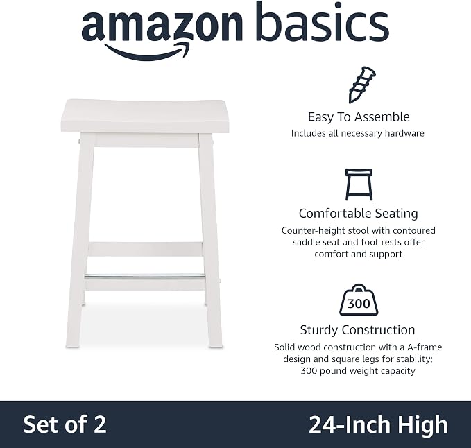 Amazon Basics Solid Wood Saddle-Seat Counter Height Bar Stools - Image 4