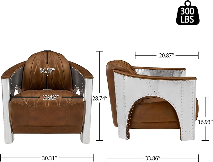 Art Leon Genuine Leather Chair, Mid Century Industrial Accent Arm Chair - Image 2