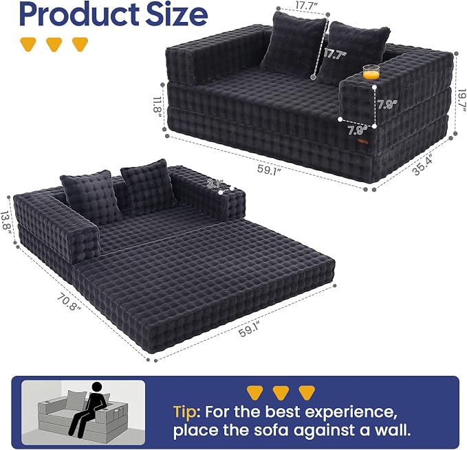 COMAX Futon Sofa Bed, 4‑in‑1 Convertible Sofa Bed, Folding Boneless Couches - Image 2