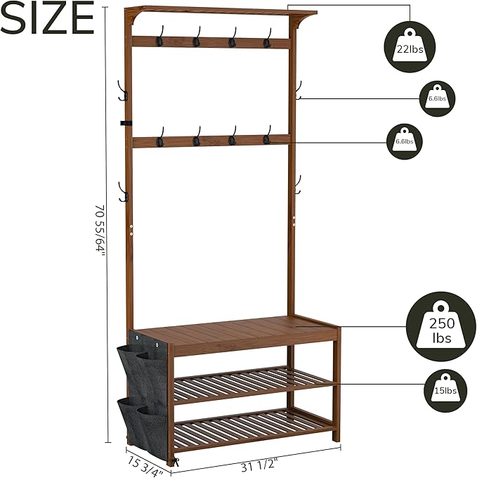 AMBIRD Hall Tree with bench and shoe storage, Entryway Bench with shoe storage - Image 2