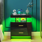 WOOVIVS Night Stand with Light, High Gloss Nightstand with USB/Wireless - Image 8