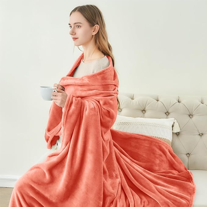 BEDELITE Fleece Blanket Soft Plush Twin Size Blanket Coral Red 60"x80" | Ultra - Image 4
