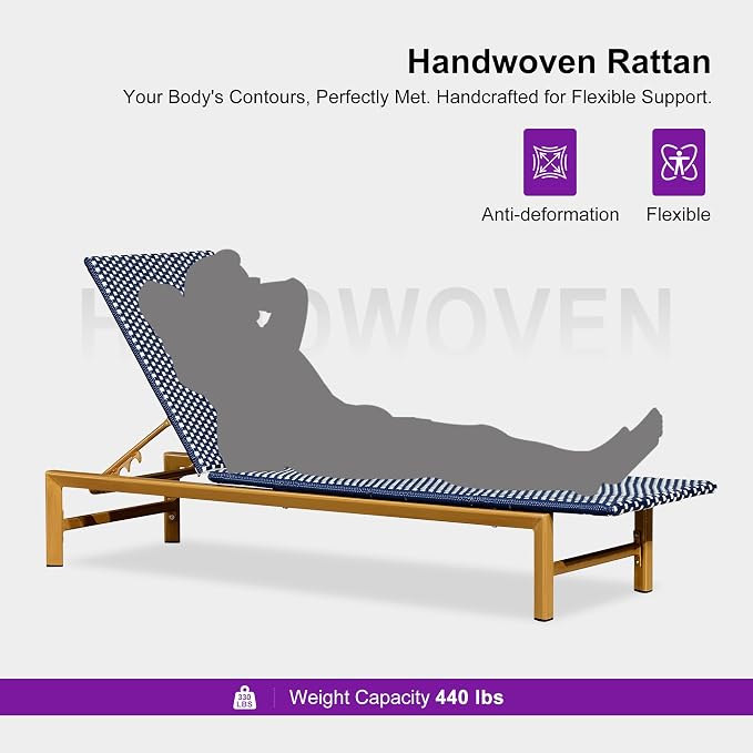 PURPLE LEAF Patio Chaise Lounge French Outdoor Lounger 2 Pieces Wood-Grain - Image 6