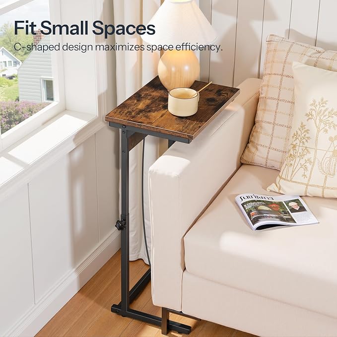 HOOBRO C-Shaped End Table with Charging Station, Adjustable Height Sofa Tray - Image 7